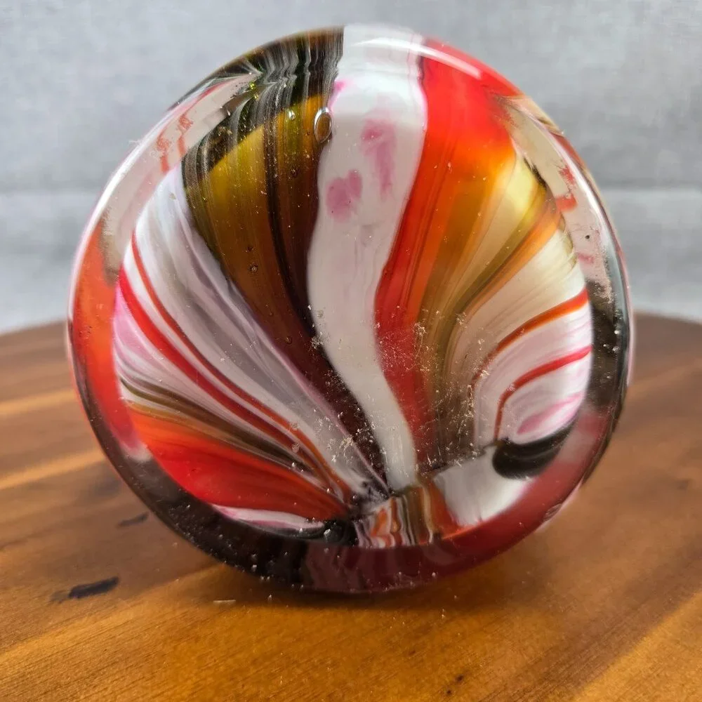 Vintage Red Swirl Hand Blown Art Glass Vase Flared Rim Multi-Color 17 inch